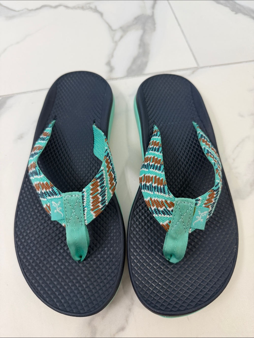 ChacoTeal & Navy Patterned Flip Flop Sandals